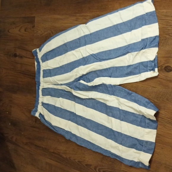 Madewell Blue Cream Stripe Cropped Wide Leg Palazzo Pants MMM - Picture 4 of 5